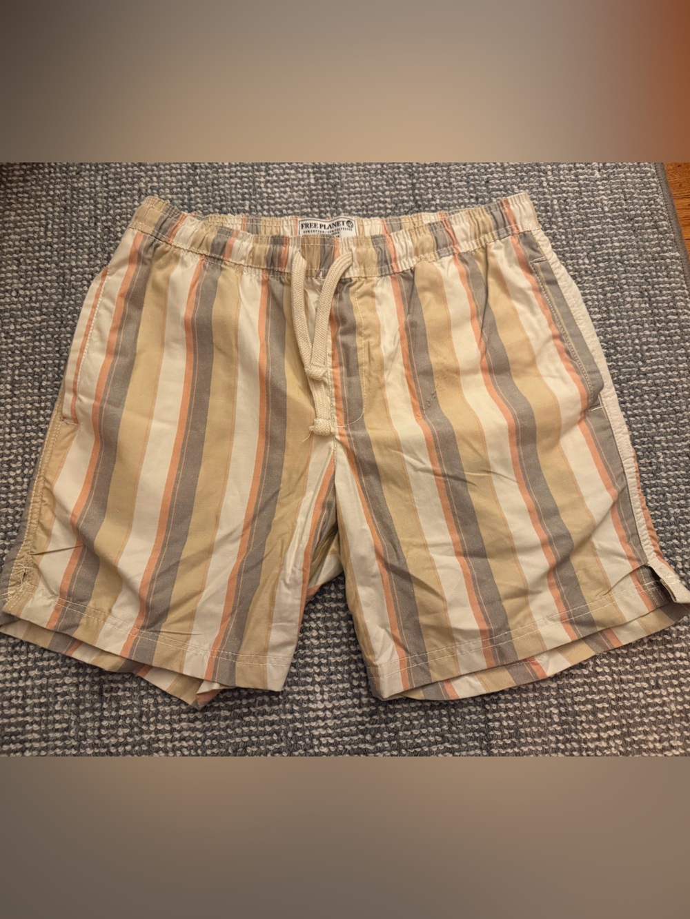 Casual Striped Drawstring Shorts - Cream & Tan